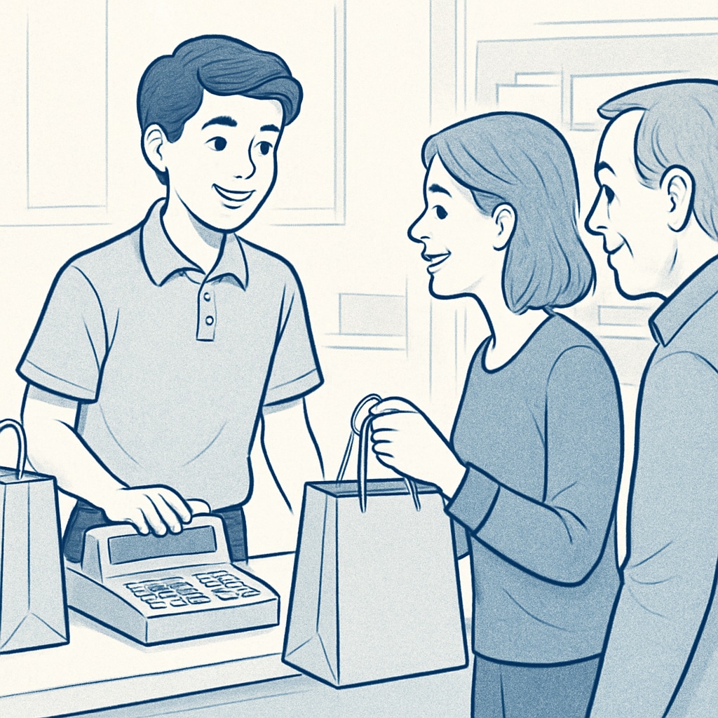 High school student working part-time in a retail job to balance studies and earning money.