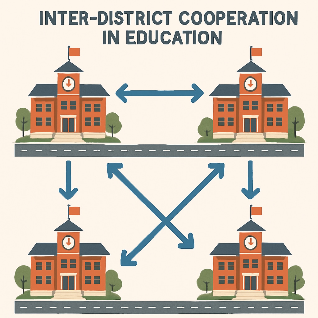 A visual representation of inter-district cooperation in education, showing connections between school districts. Collaboration between school districts for effective student transfers