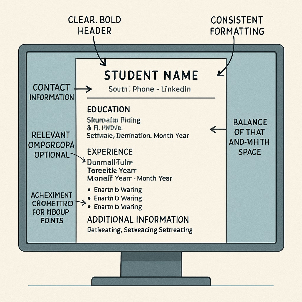 Resume template showing essential sections like achievements and contact information, helping Canadian students prepare for jobs.