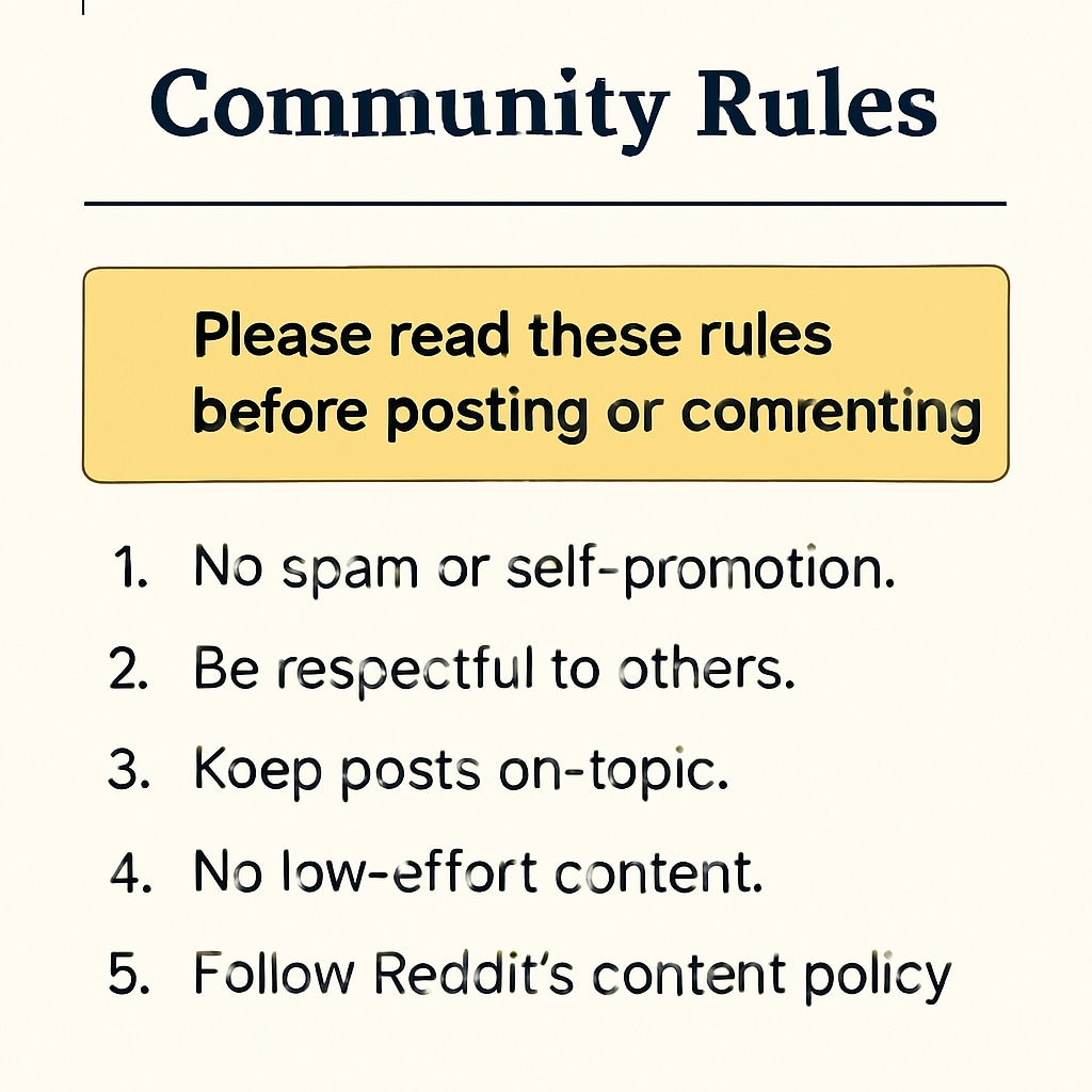 Subreddit rules section on Reddit interface, emphasizing community guidelines.