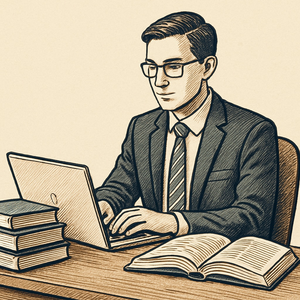 A professional sitting at a desk with a laptop and textbooks, symbolizing the balance between work and study. A professional balancing work and study with a laptop and textbooks.