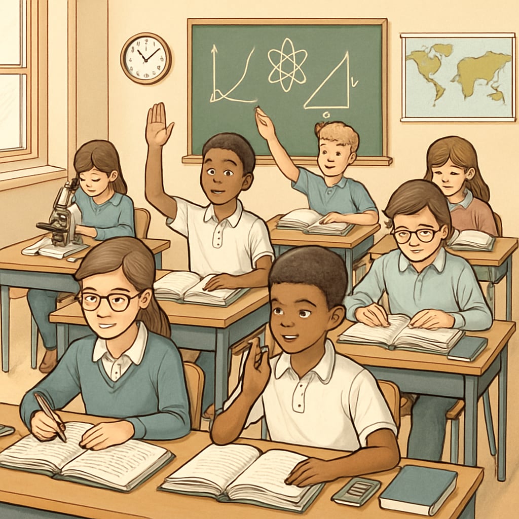 A classroom with gifted students engaged in advanced academic exercises, emphasizing elite development in education. Gifted students in a classroom focused on elite development in the education system.