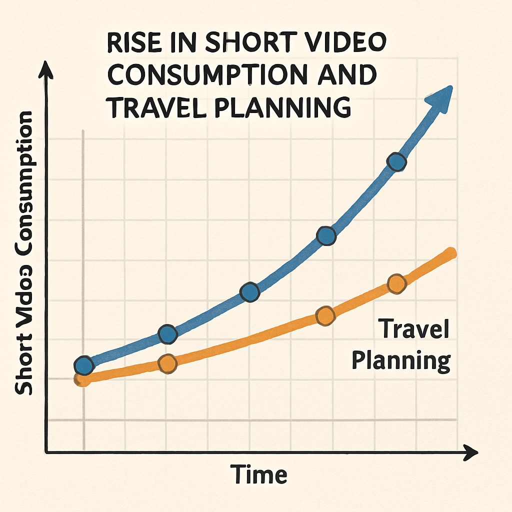 A graph illustrating the rise in short video consumption and its correlation with travel planning. A graph showing the relationship between short video consumption and travel planning trends.