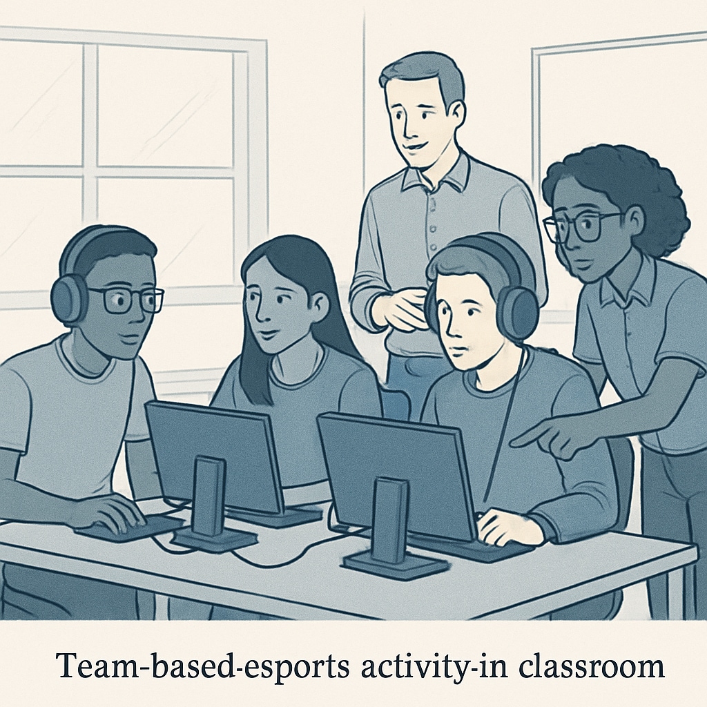 Students collaborating on a team-based esports activity while applying problem-solving skills tied to their curriculum. Students using esports to enhance teamwork and problem-solving in an educational setting.
