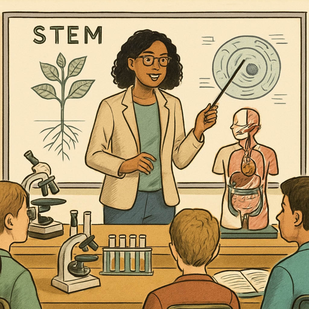 Biology major teaching STEM concepts in a high school classroom.