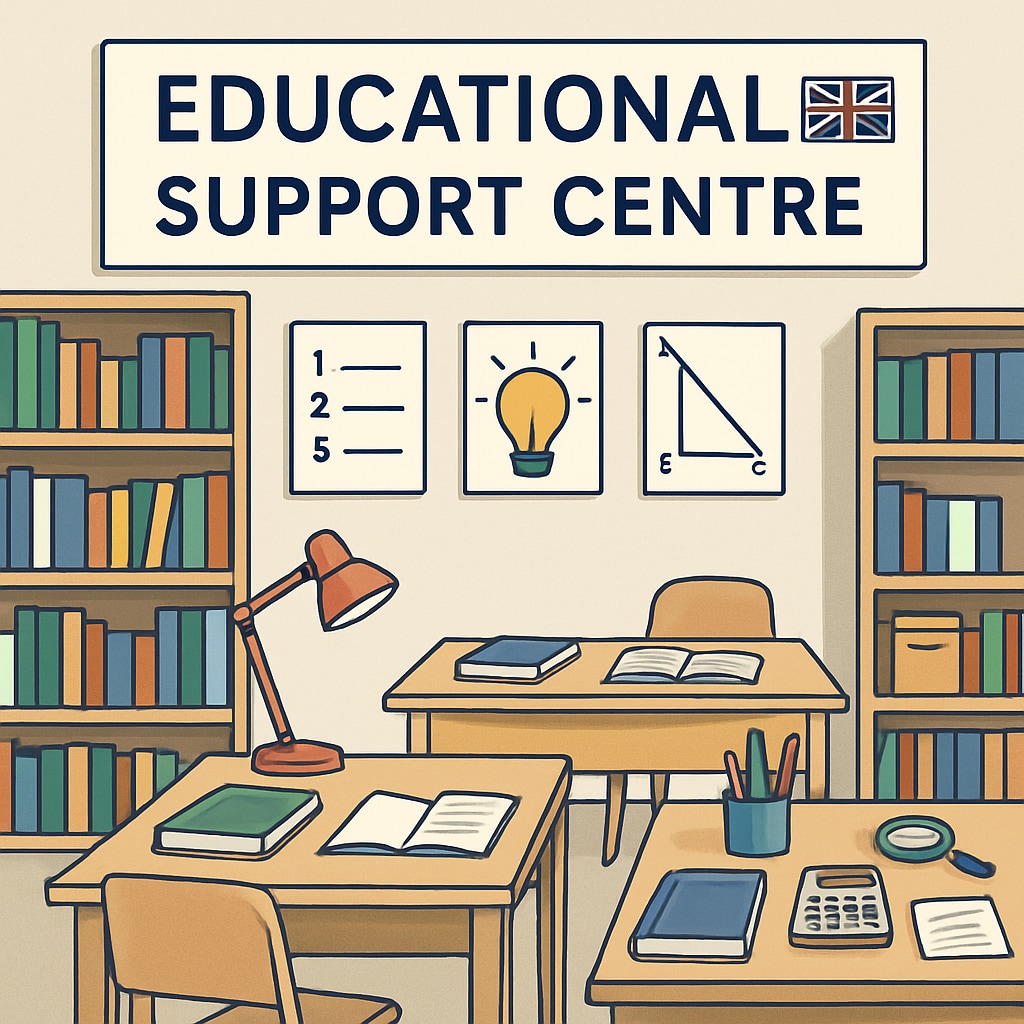 Youth accessing resources at a UK educational support center for resuming academic pursuits.