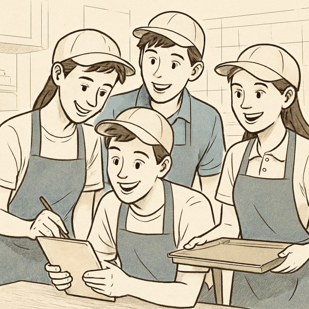 High school employment and teamwork illustration.