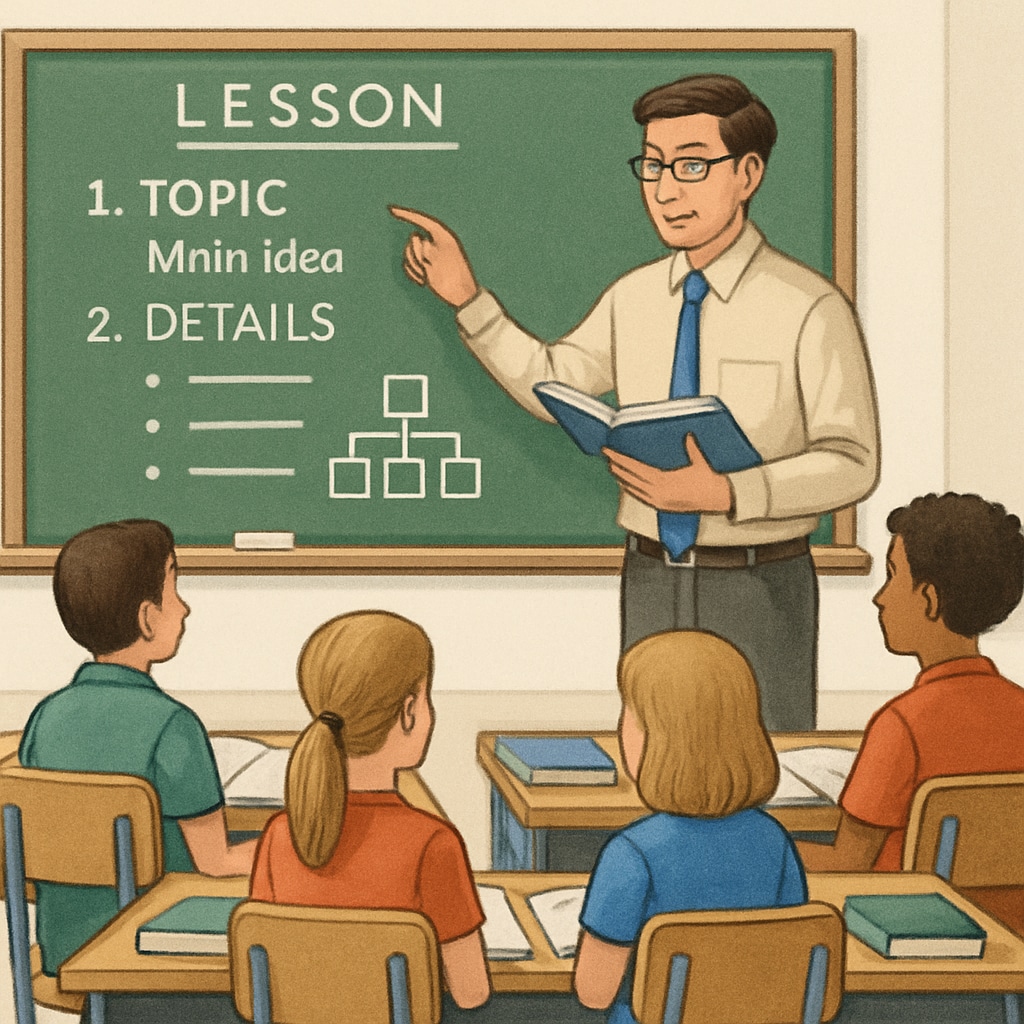 A teacher guiding a classroom of students in a structured lesson plan, emphasizing the benefits of structured learning. Classroom instruction demonstrating structured learning methods.