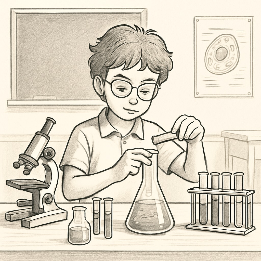 A student conducting a science experiment independently, illustrating self-directed exploration. Independent student activity demonstrating self-directed learning.