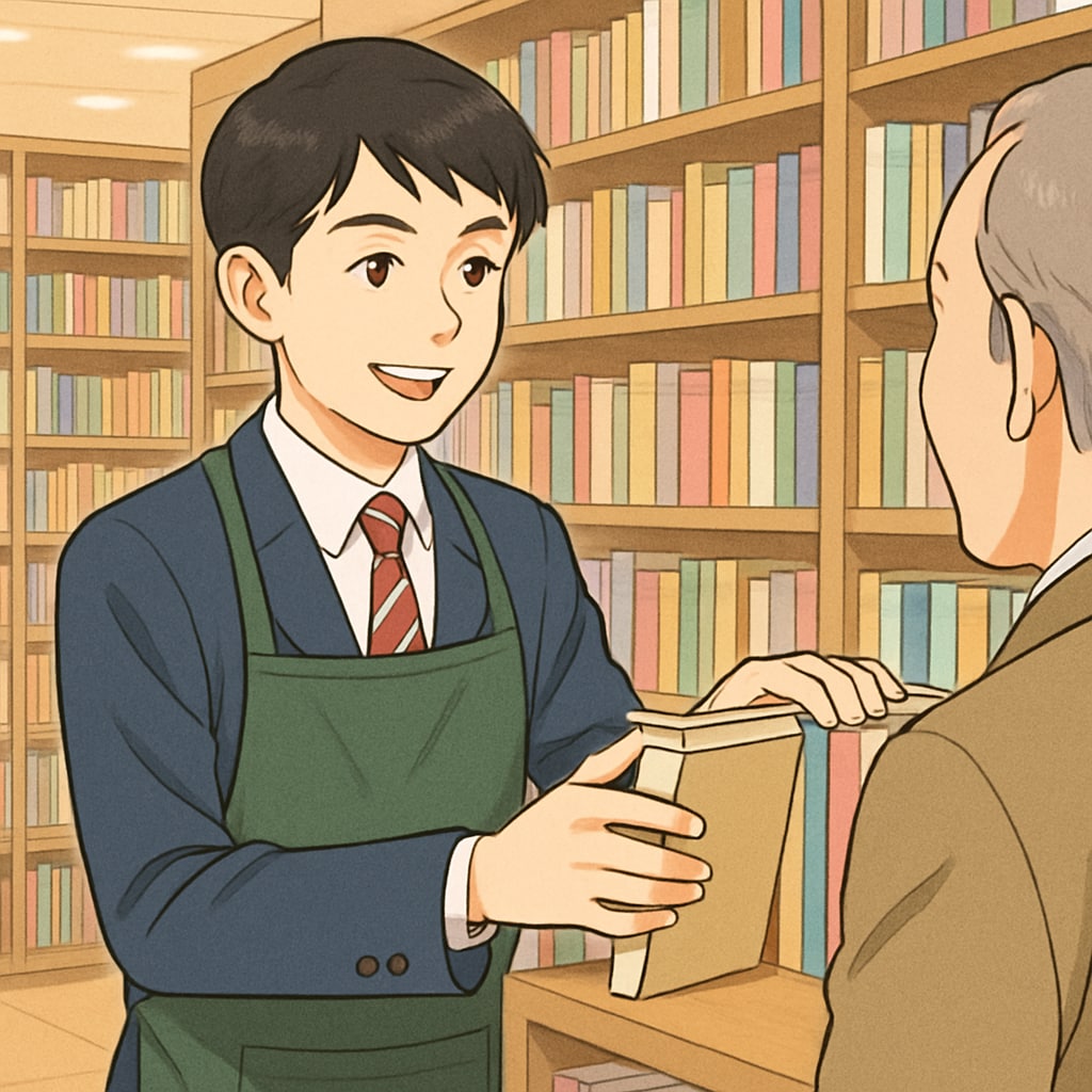 High school student working part-time job at a bookstore.
