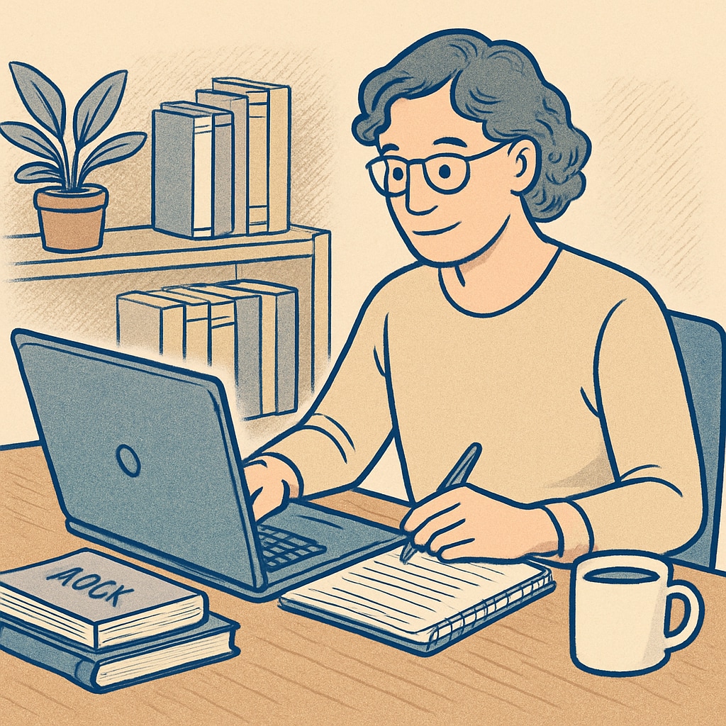 An adult learner using an online education platform, balancing work and study. A professional balancing work and study through online learning platforms.
