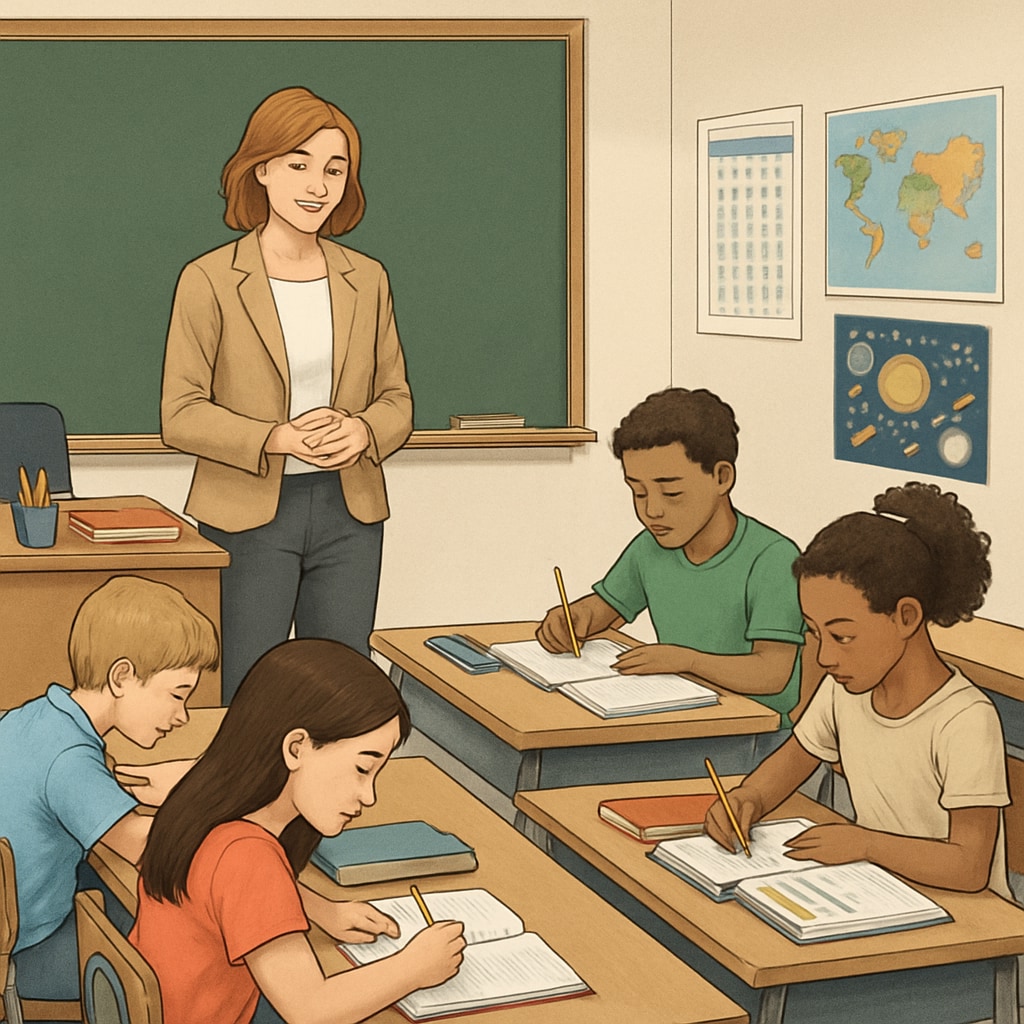 A classroom where students are engaged in learning without the presence of phones. Students in a classroom focused on learning without the distraction of phones.