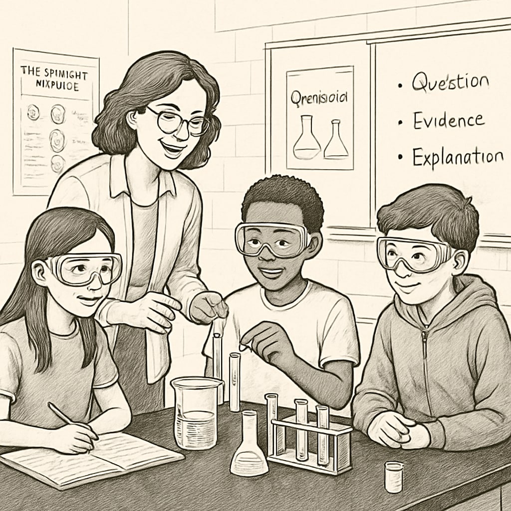 OpenSciEd middle school science experiment with teacher and students.