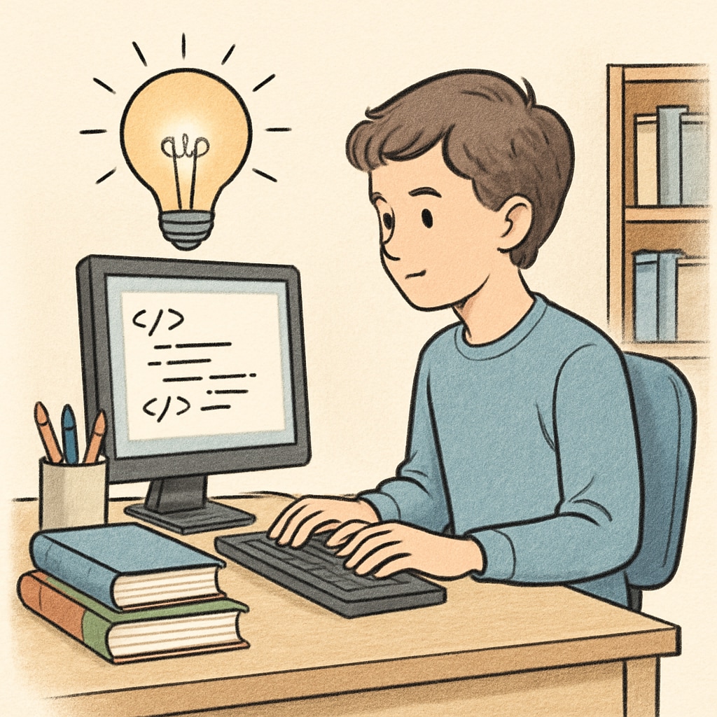 A young person coding on a computer, symbolizing programming skills in action. A teen coding on a computer, representing programming career exploration.