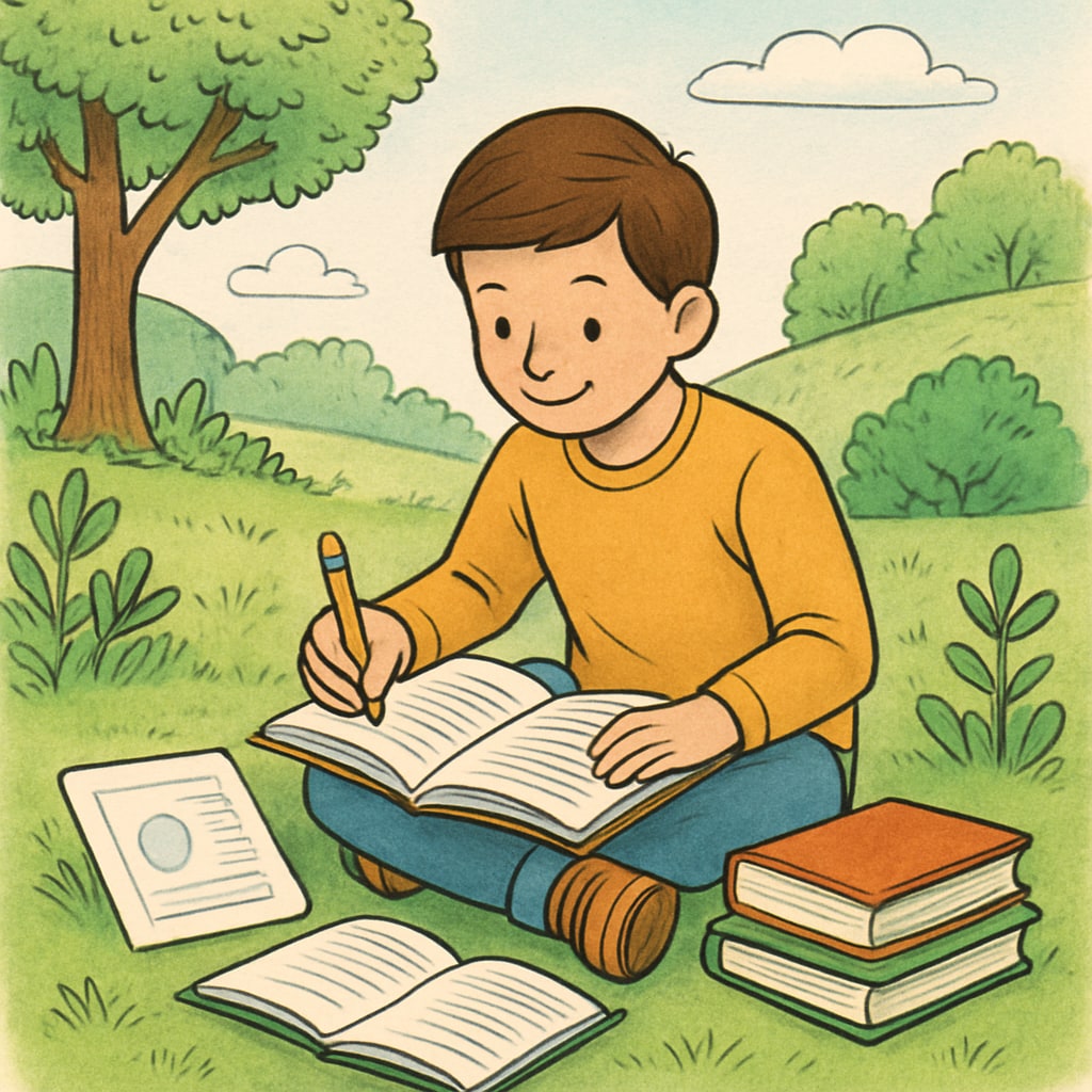 A student studying in a natural outdoor setting, symbolizing the hands-on learning approach of Plumpton College. A young student studying outdoors at Plumpton College, highlighting practical education methods.