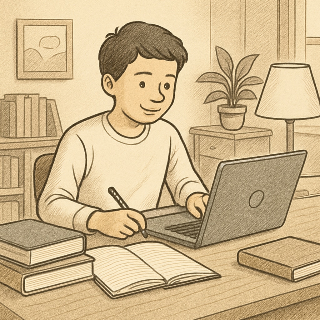 A student studying on a laptop at home, representing personalized learning in online public schools. Online public schools, student studying on a laptop for personalized education.