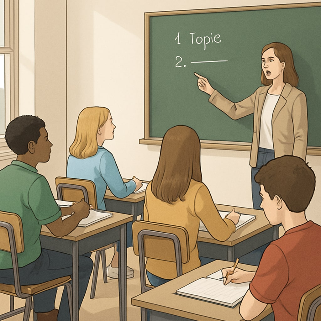 A classroom with students attentively engaging in a lesson without visible digital devices, illustrating the benefits of reduced distractions under phone ban policies. Students actively participating in a phone-free classroom environment