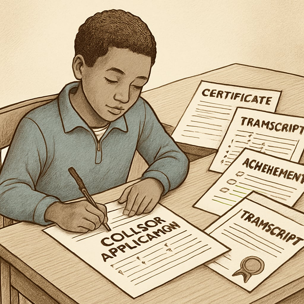 A student filling out college applications using alternative academic records, highlighting practical solutions for unpaid transcript issues. Student using alternative academic records for college applications amid transcript withholding.