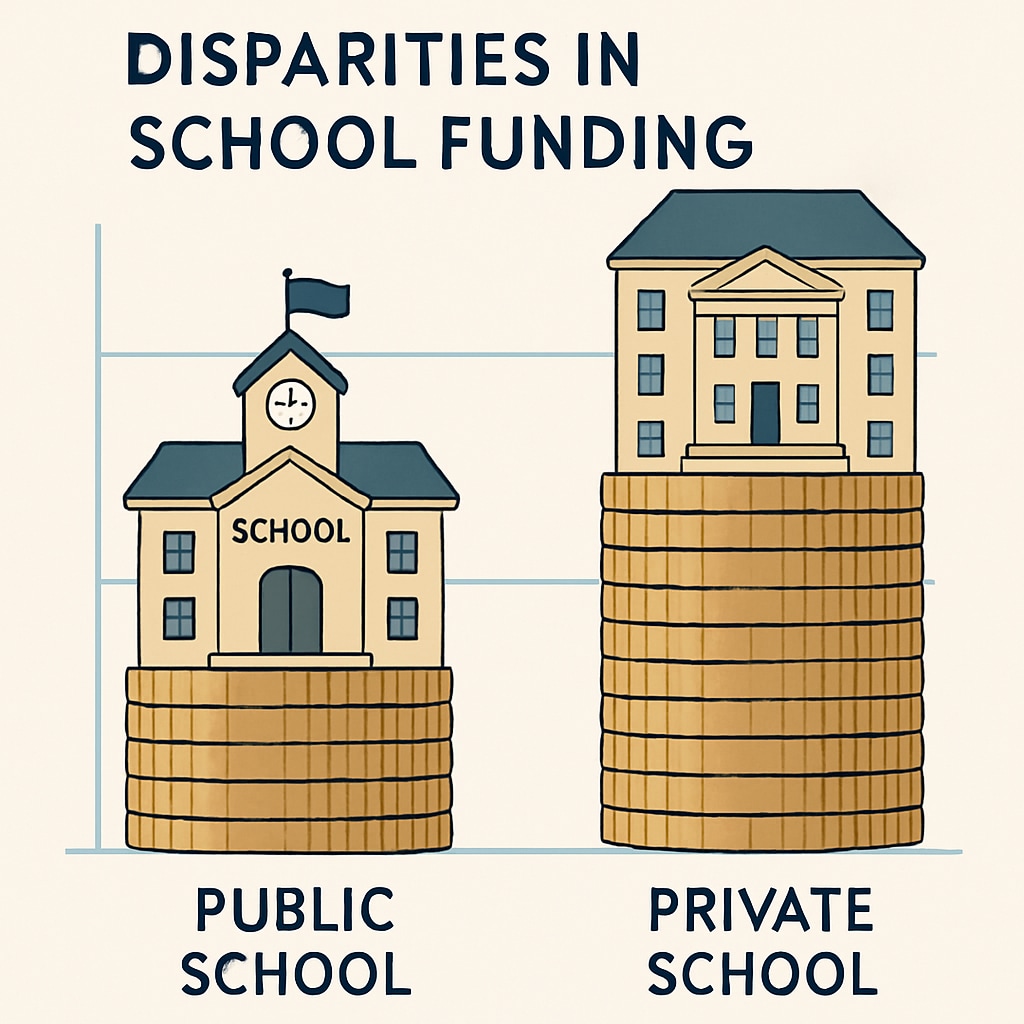 A chart or graphic showing disparities in funding between public and private schools. Funding disparities between public and private schools.