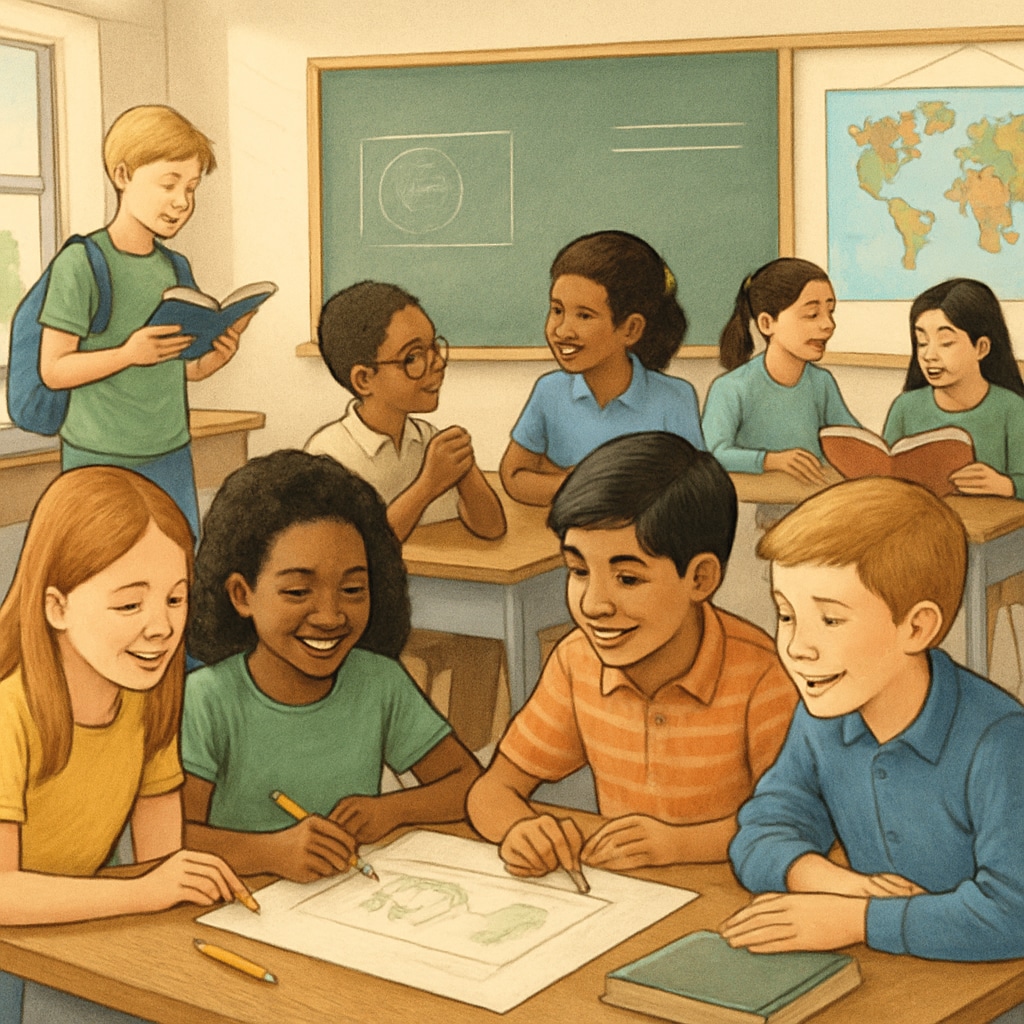 School bullying solutions visualized through positive student interactions.