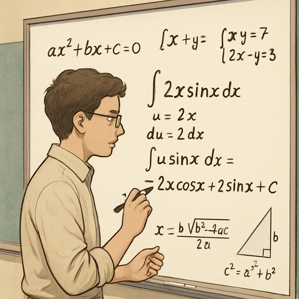A student solving math problems while considering college major options.