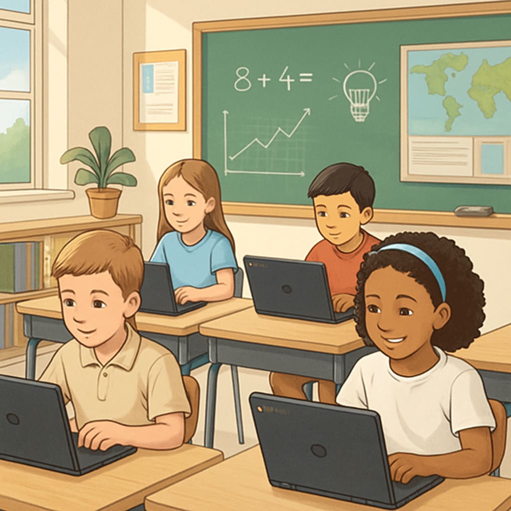 Students using Chromebooks in a classroom setting to enhance learning.