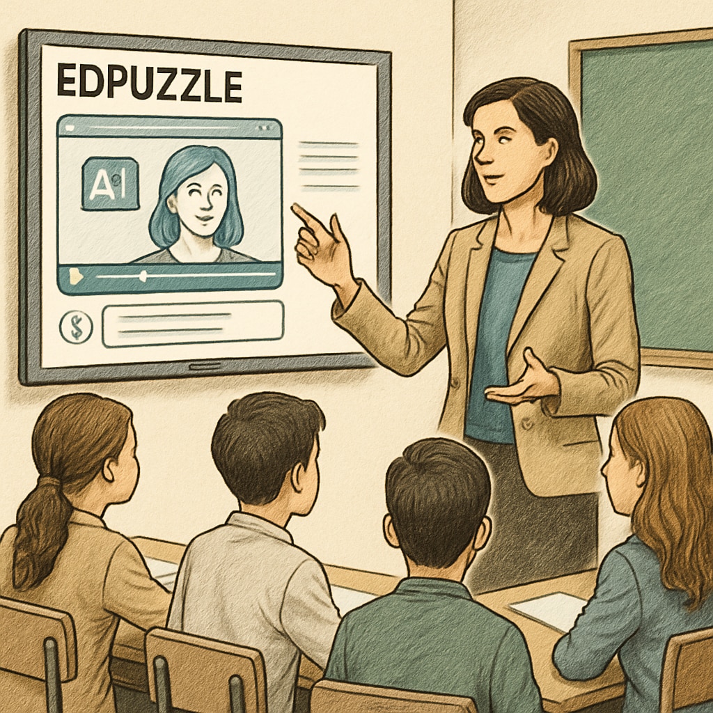 Teacher assisting students with an AI-powered video analysis project in class.