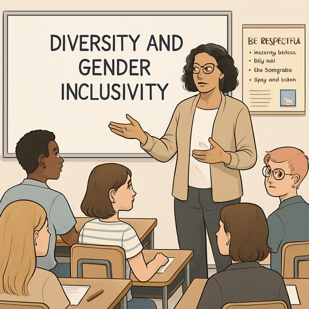 Educator leading a discussion on diversity and gender inclusivity in schools. Teacher discussing gender inclusivity in classroom.