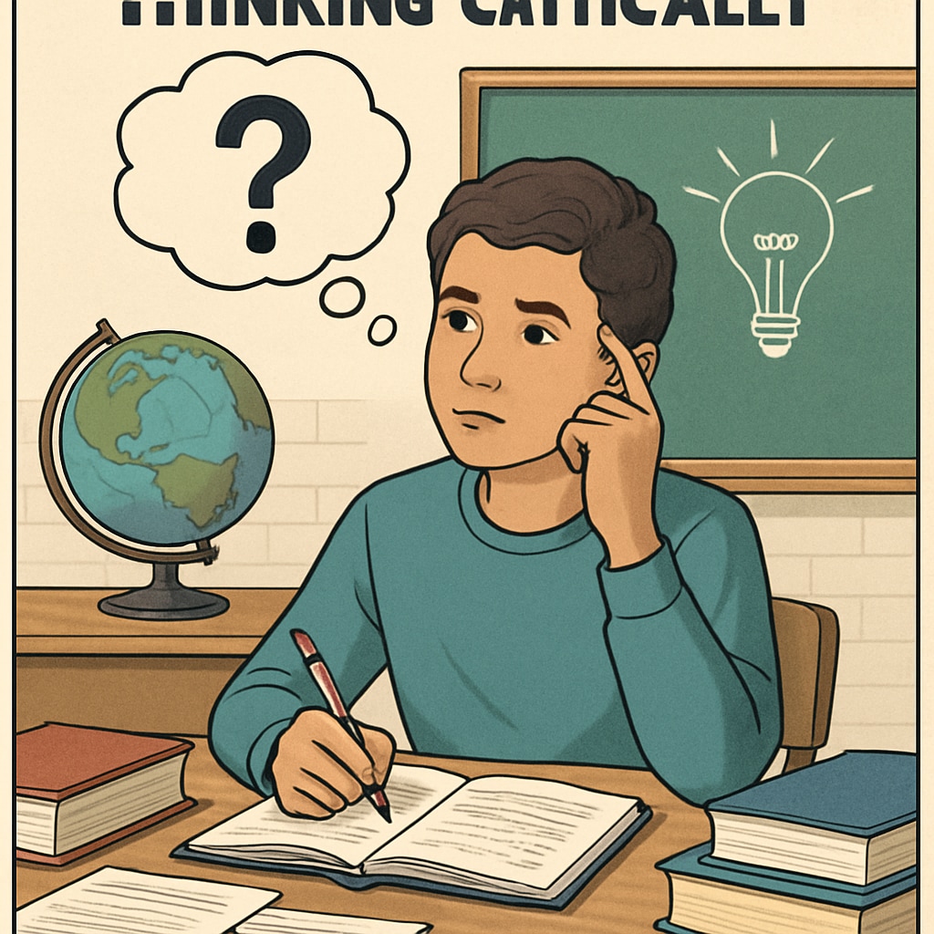 A student engaged in critical thinking in a modern classroom, contrasting EdTech's efficiency with intellectual depth.
