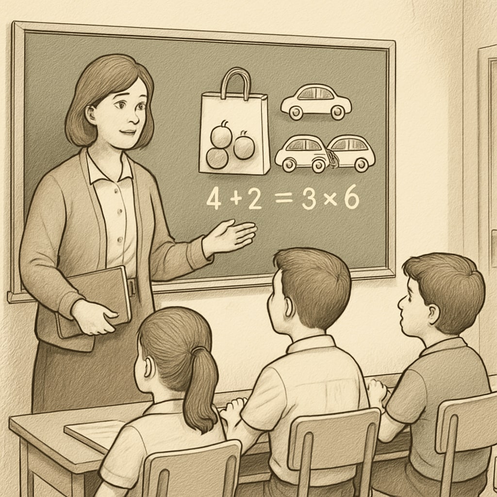 A teacher demonstrating real-world math applications to curious students.
