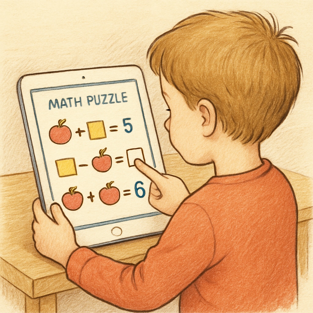 A child engaging with an interactive math puzzle on a tablet.