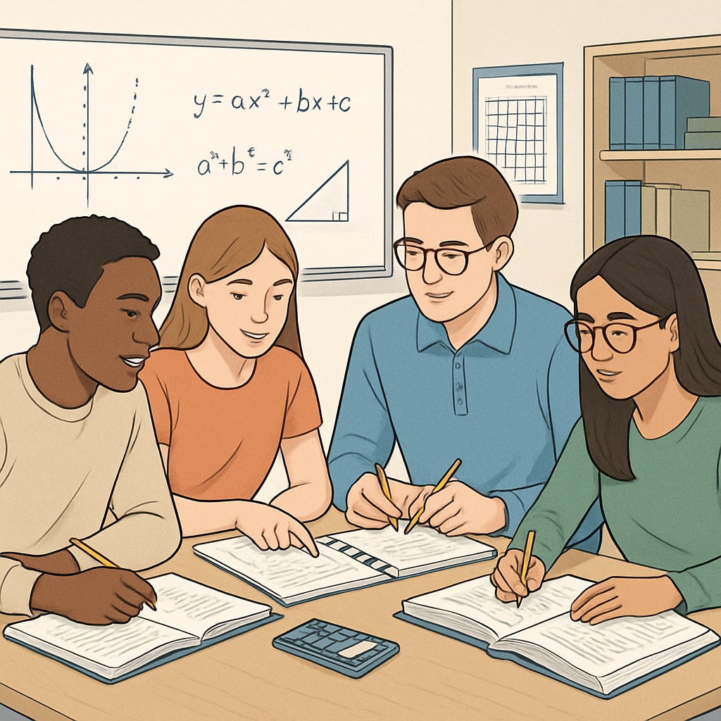University students collaborating on a math-focused group project.
