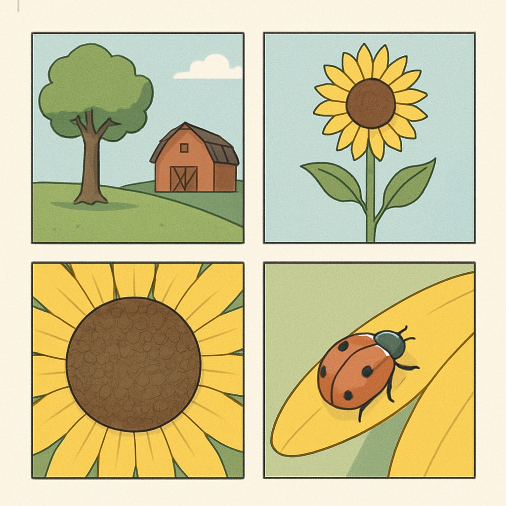 A sequential visual example of a Zoom/ReZoom activity tailored for K12 students. Zoom and ReZoom activity sequence designed for K12 educational purposes.