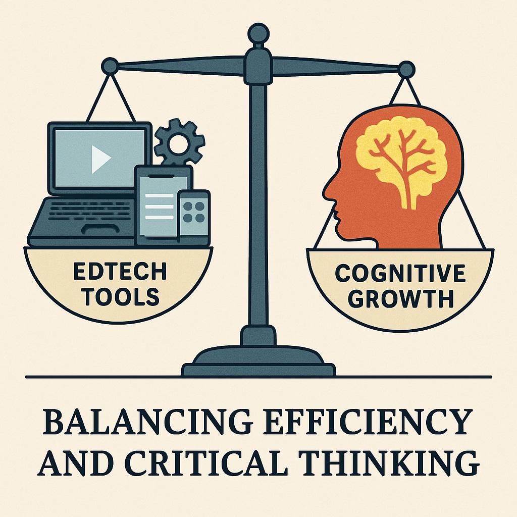 A graphic illustrating the trade-off between EdTech efficiency and cognitive development.