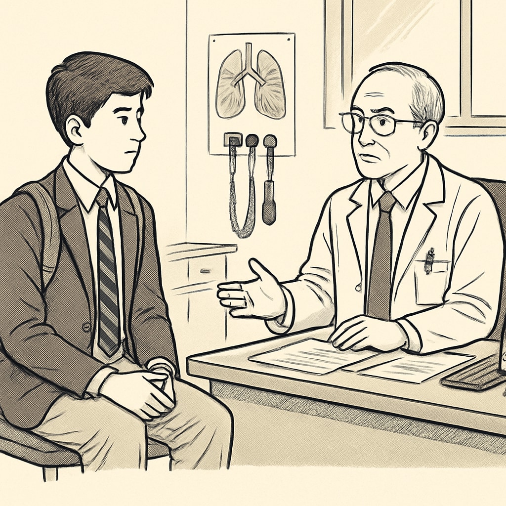 A high school student participating in a hospital shadowing program, observing a doctor during a consultation. A student shadowing a doctor in a hospital, gaining hands-on exposure to medical careers.