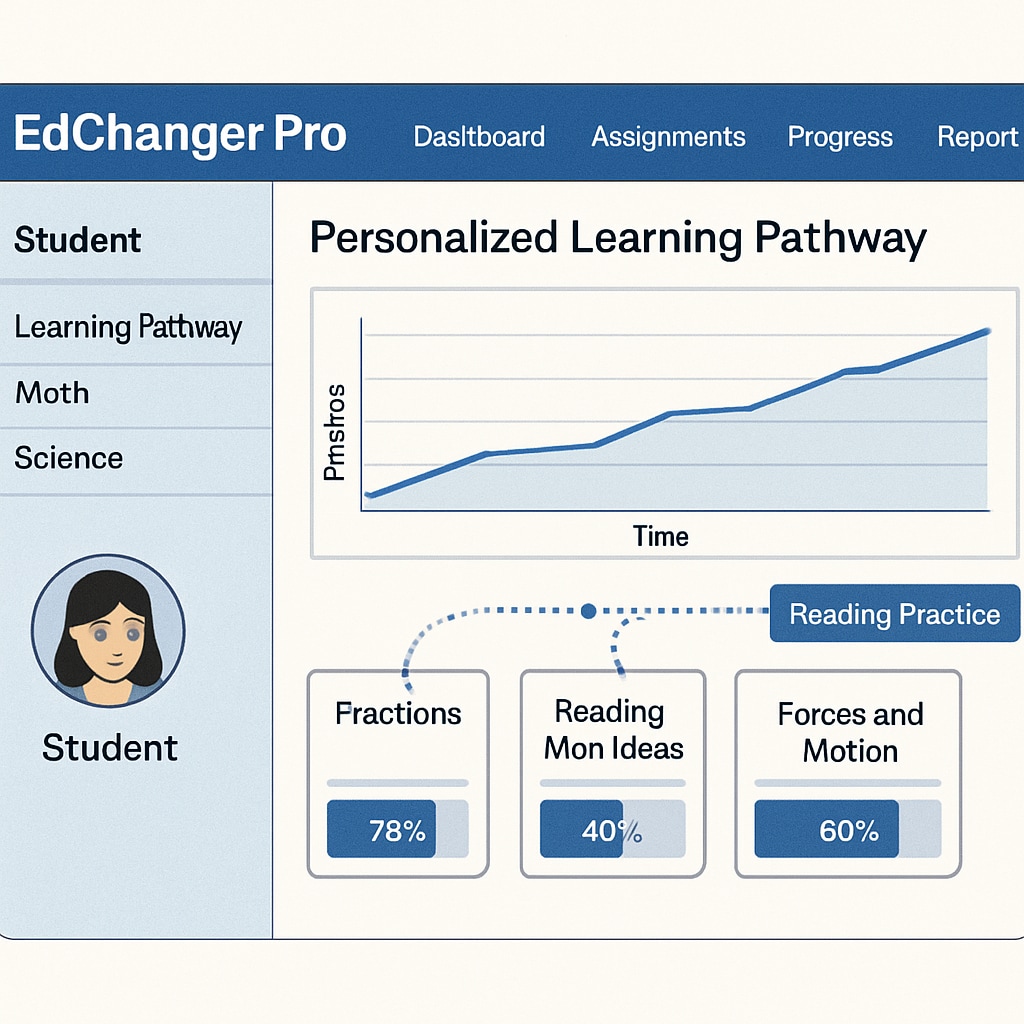 An example of EdChanger Pro’s dashboard displaying personalized learning pathways for students. A screenshot showing EdChanger Pro’s personalized learning features.
