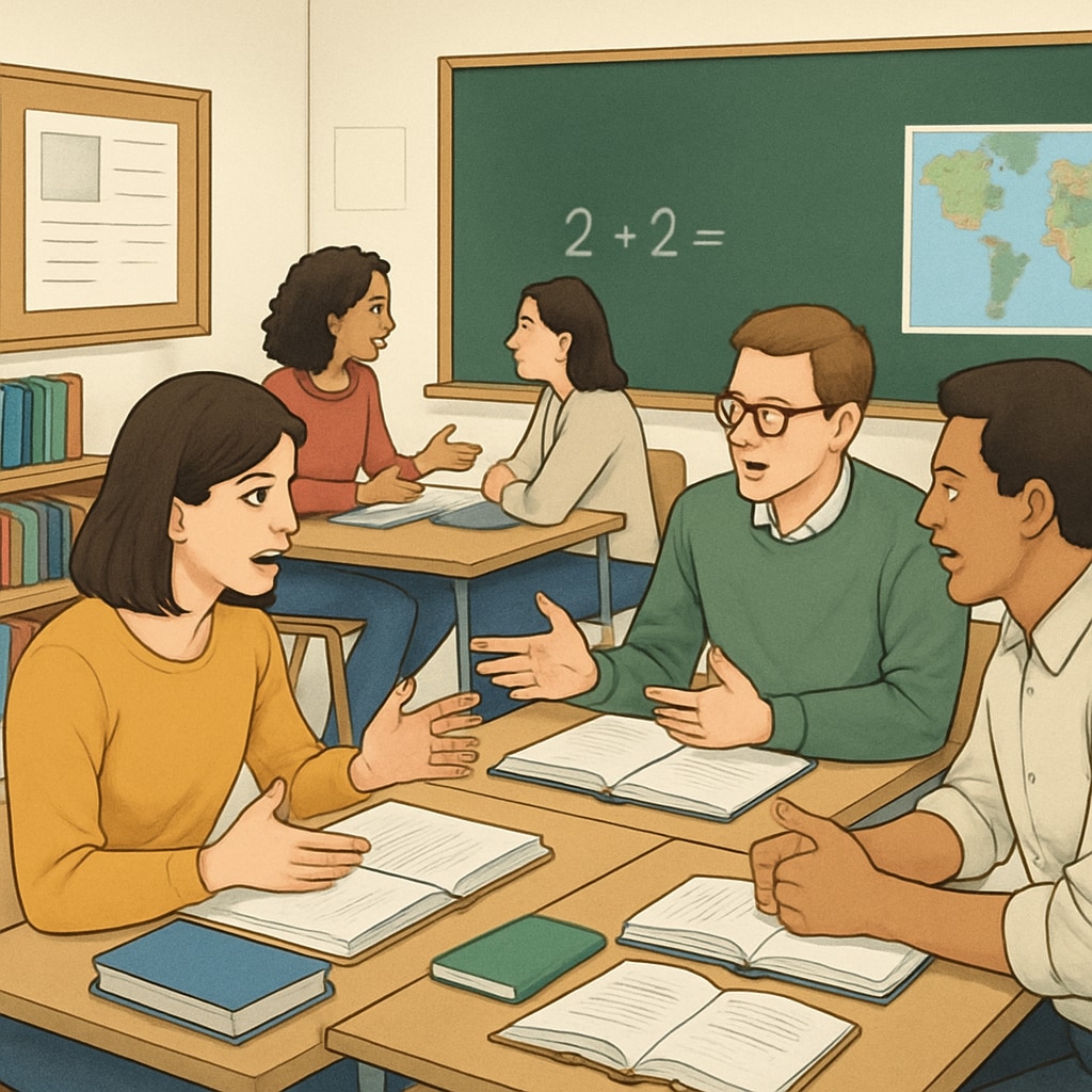 A classroom setting with students engaging in discussions, representing preparation for graduate-level education. Students in a classroom actively preparing for U.S.-based master's degrees.