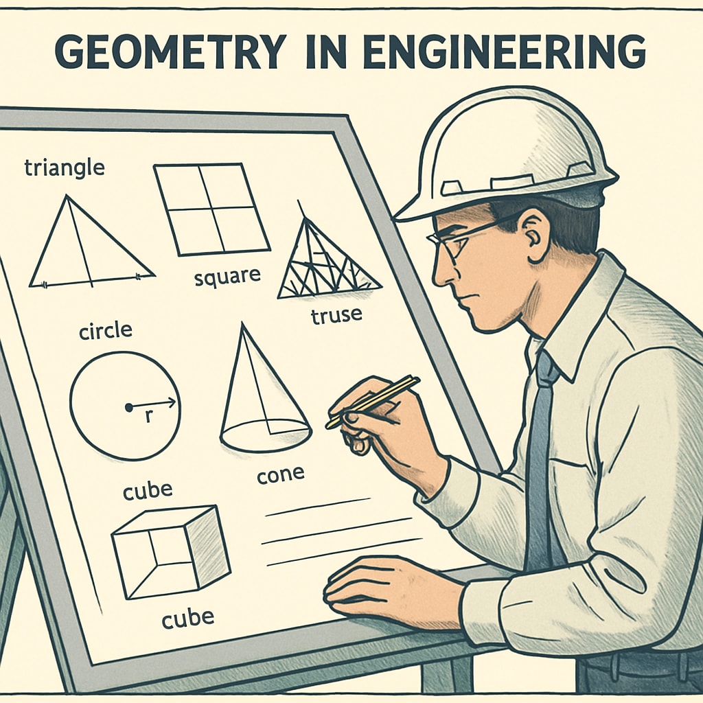 An engineer examining a blueprint, illustrating how geometry impacts professional work. Engineer working on a blueprint to explain geometry's applications