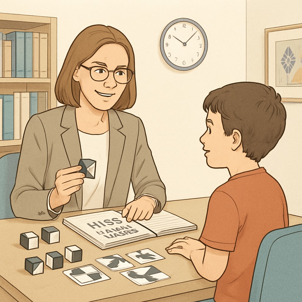 A psychologist administering a WISC test to a child in a professional setting. Psychologist administering a WISC test for giftedness evaluation.