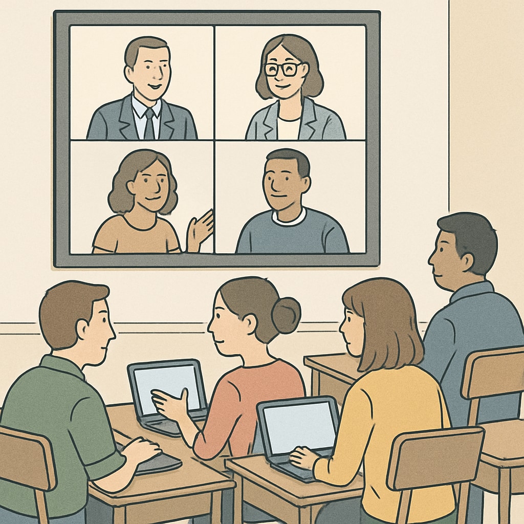 A group of parents participating in an online workshop during the summit, engaging with experts and sharing their experiences. Parents attending an online summit on executive function strategies for special needs children.
