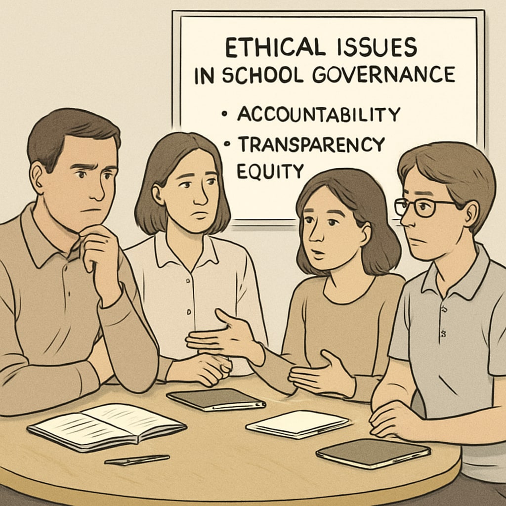 A group of concerned parents at a community meeting discussing ethical issues in school governance. Concerned parents discussing ethical issues in the school board.