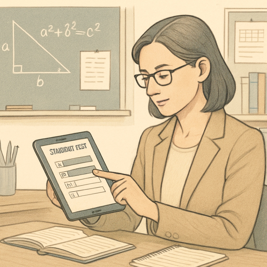 Teacher analyzing student test resources for use in K12 education.