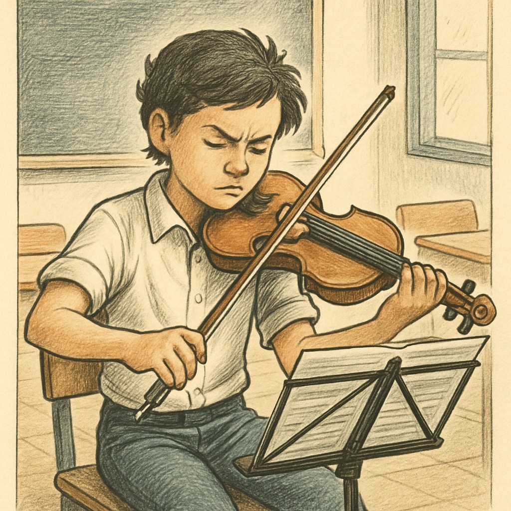 A student practicing a musical instrument with intensity and focus, symbolizing dedication A student illustrating the pursuit of excellence through focused practice