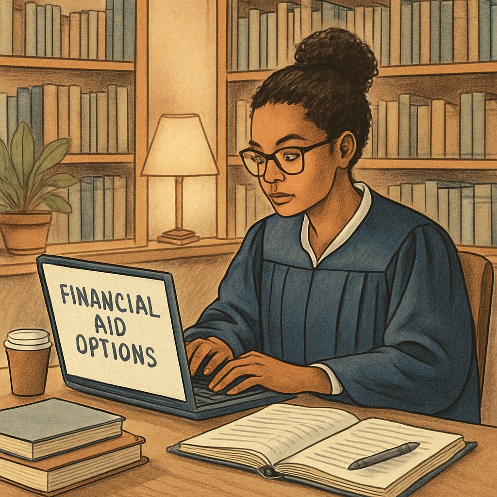 A graduate student researching financial aid options on their laptop in a cozy study space. Graduate student researching financial aid for US master’s applications.