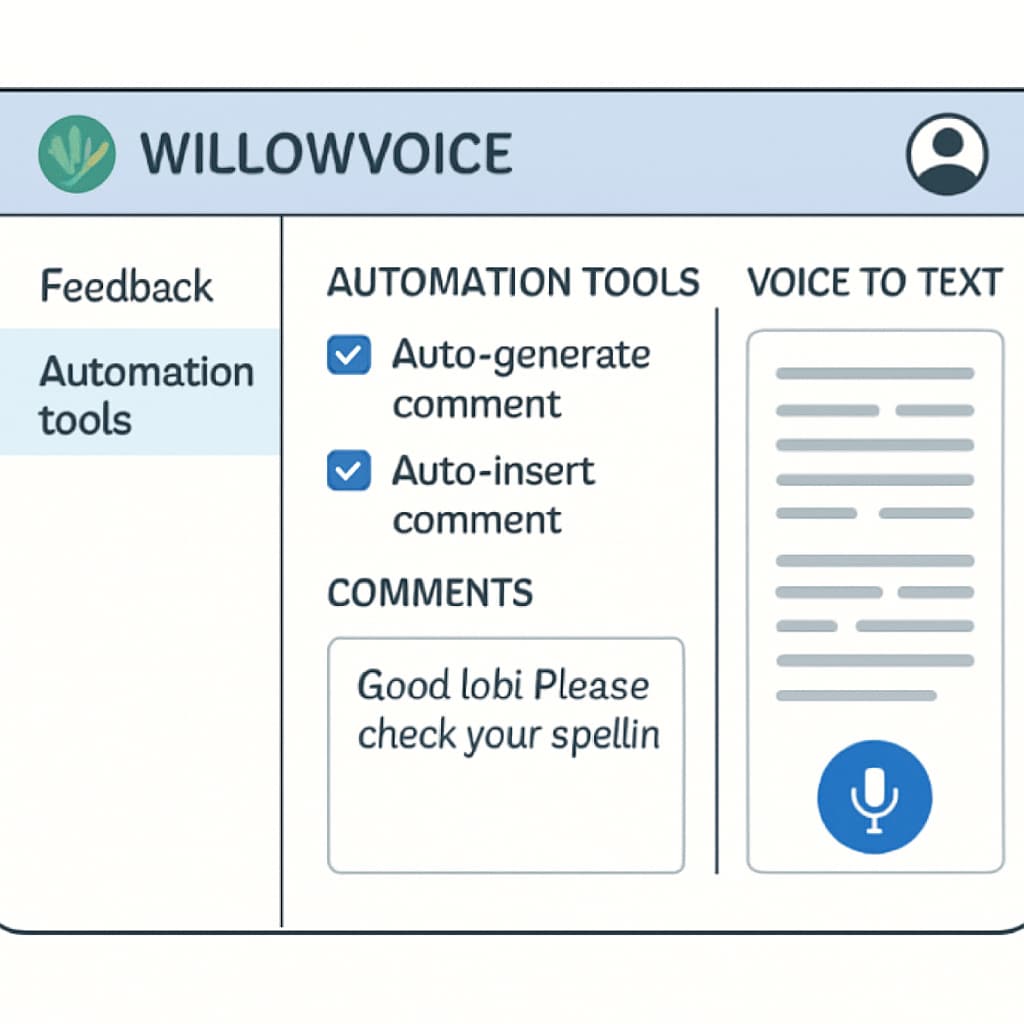 WillowVoice interface displaying voice-to-text functionality for teachers.
