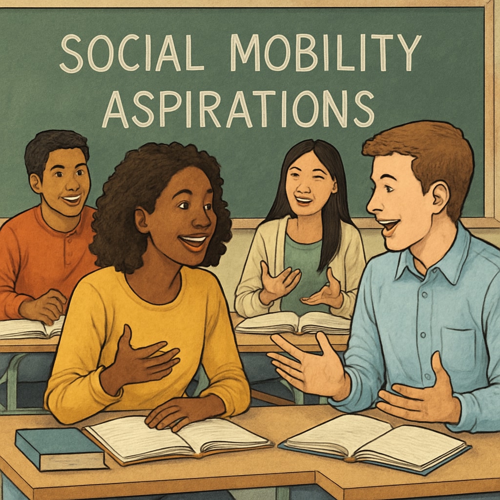 Students discussing social mobility and personal aspirations in a classroom.
