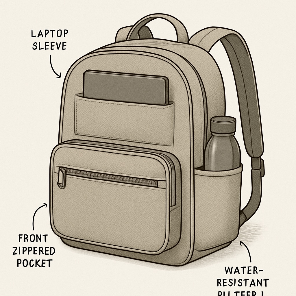 A stylish minimalist backpack featuring a laptop sleeve and water-resistant material, perfect for college students seeking practicality and style. Minimalist backpack with laptop sleeve and water-resistant material.