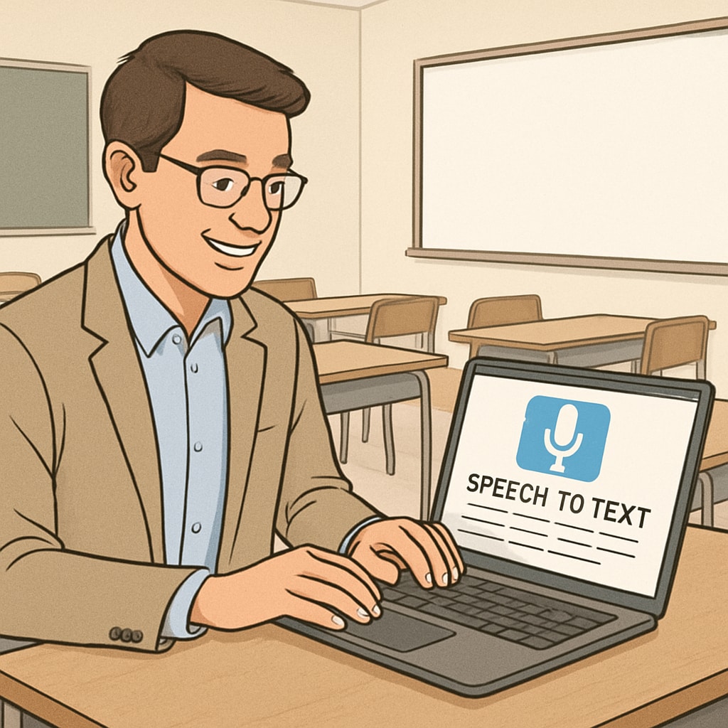 Speech recognition tool being used by a teacher to enhance workflow and teaching efficiency.
