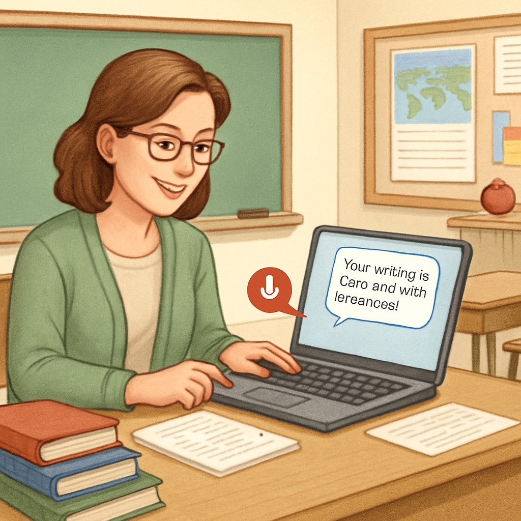 A teacher using WillowVoice for feedback, enhancing teacher efficiency.
