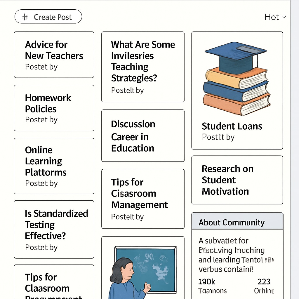 A screenshot of Reddit’s r/Education homepage featuring various educational discussions. Reddit’s r/Education homepage with posts related to education topics.
